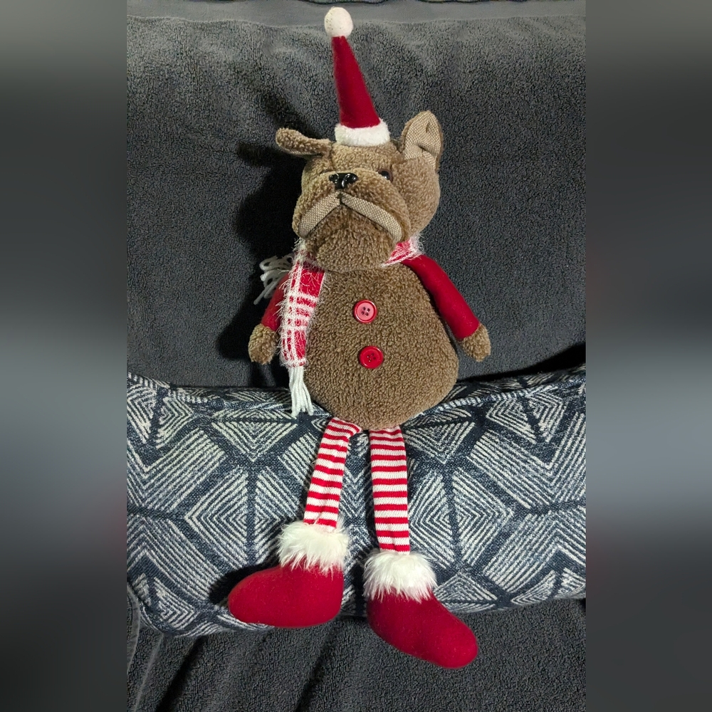 New Santa Counter Sitting Stuffed Dog